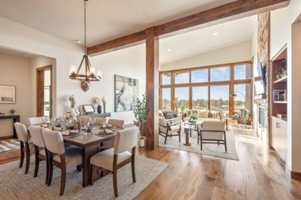 The dining and living area of one of the luxury rentals at a Bend, Oregon, resort.