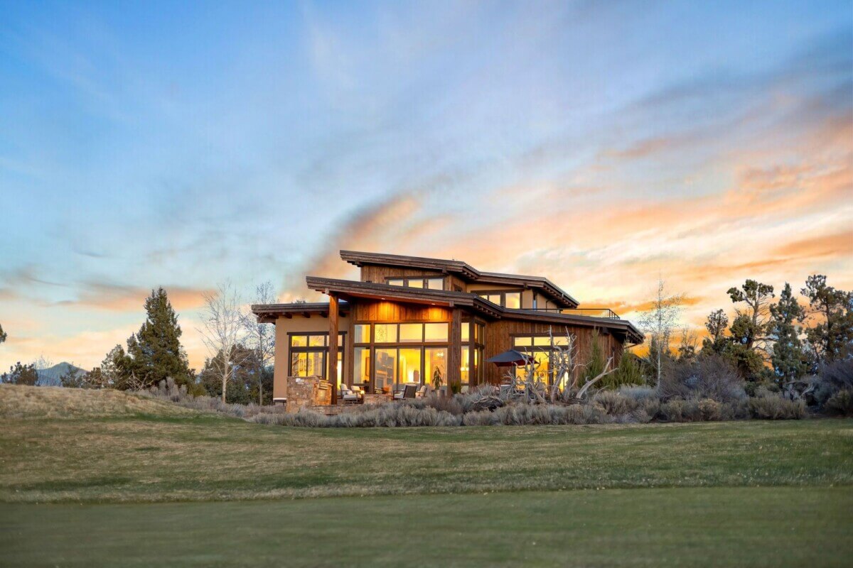 An outside view of one of the luxury rentals at a resort in Bend, Oregon.