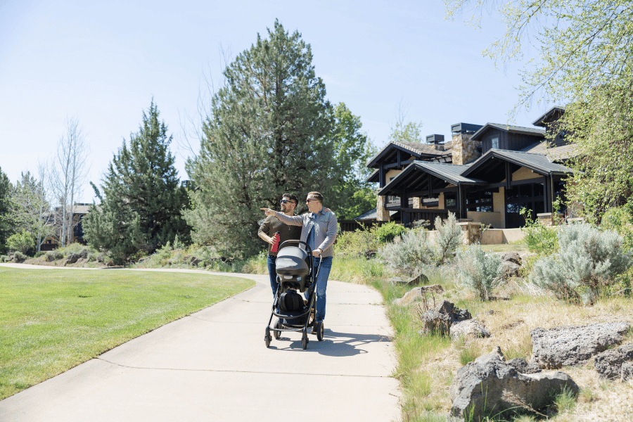 Family walking along a path at Juniper Preserve