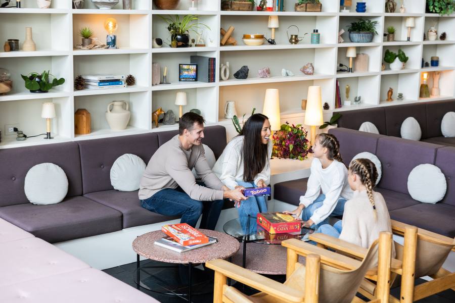 Family playing games together at Juniper Preserve